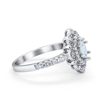 Art Deco Marquise Wedding Ring Lab Created White Opal 925 Sterling Silver